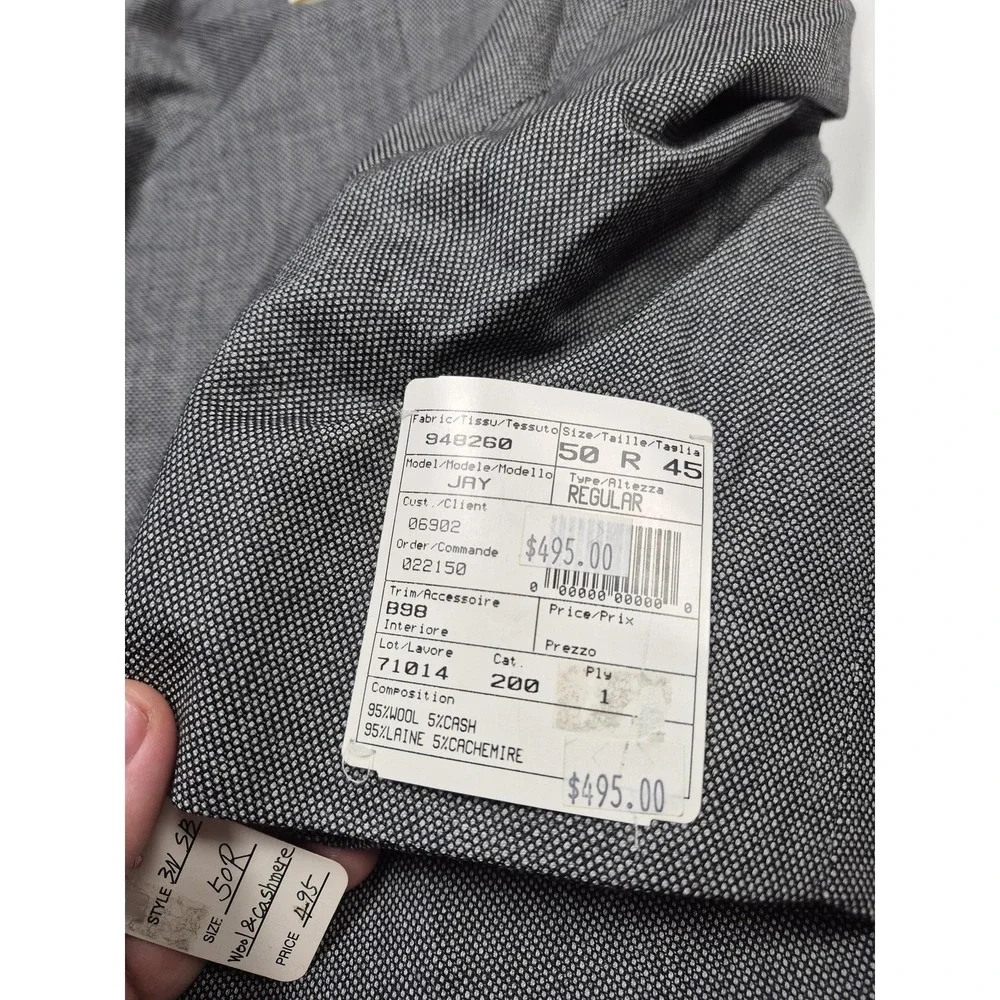 S Cohen Suit Mens 50R Gray 3 Button Wool Cashmere 2 Piece 45x36 Geometric NWT
